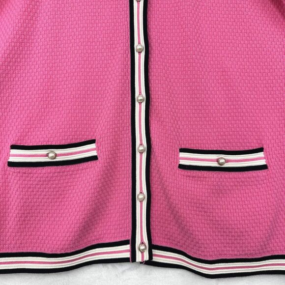 Talbots Tipped Cardigan Sweater Womens S Faux Pearl Buttons Career Pink Black - Picture 3 of 15
